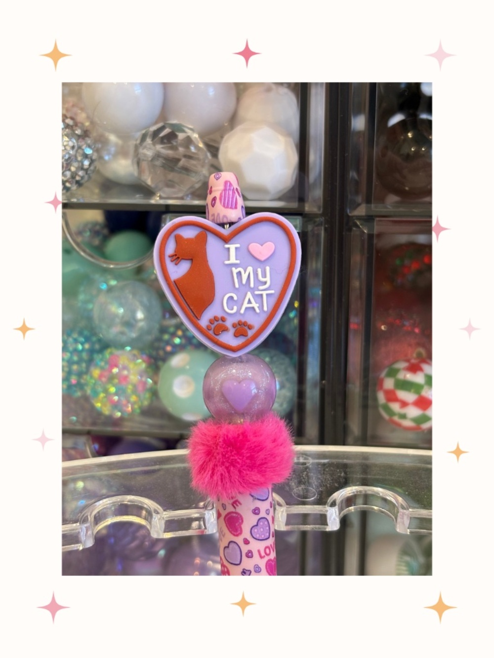 Handmade I Love My Cat Beaded Pen
